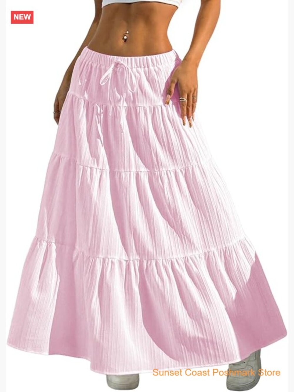 Women's Long Maxi Skirt Boho Flowy Flared Ruffle Skirts Beach Vacation Summer